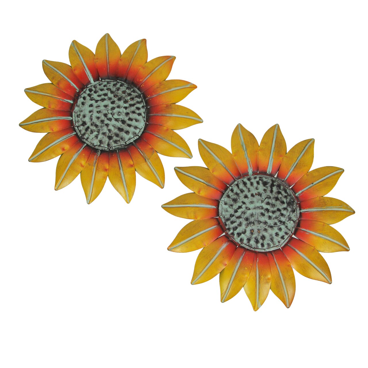 Set of 2 Hand Painted Metal Sunflower Wall Hanging Sculptures Home Decor Art